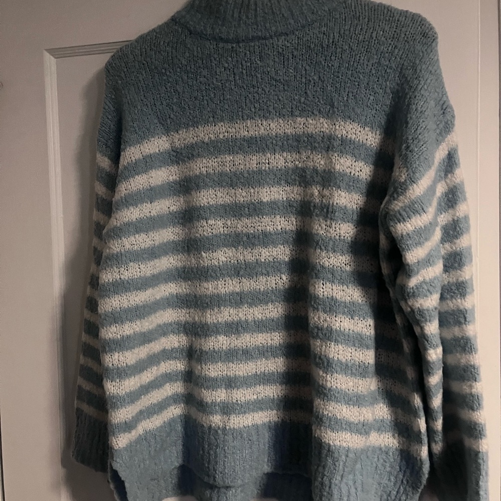 Lou & Grey Blue and White Striped Turtleneck Sweater